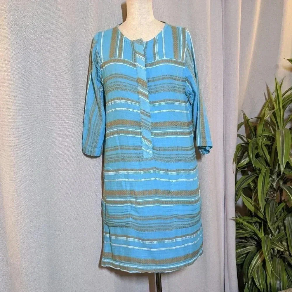 Ace & Jig Dress Turqoise Blue Pockets Striped Button Long Sleeve Size XS